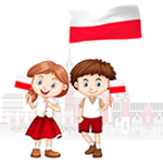 dwoje dzieci z polską flagą